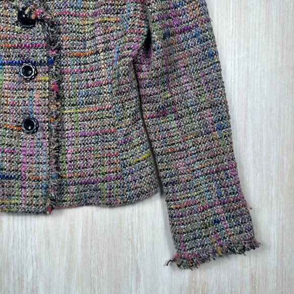 Trina Turk Multicolor Tweed Wool Blend Preppy Button Front Lined 6 Blazer Jacket - Picture 3 of 14